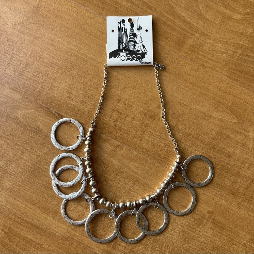 Boutique Hammered Silver Circle Beaded Necklace, 16-18 Inch Chain